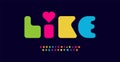 Bold rounded and brightly colored logo font. Playful smooth shapes of letters ideal for children games, kid toys and