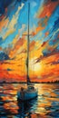 Bold Sail Boat Painting In Annapolis Harbor At Sunset Royalty Free Stock Photo
