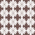 Bold and sophisticated flower pattern in white and brown with dark symmetrical motifs on clean vector