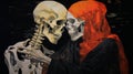 Bold And Stark Art Nouveau Print With Skeletons Kissing