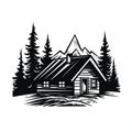 Bold Stencil Cabin Illustration: Clean Vector Art For Logos