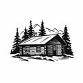 Bold Stencil Forest Cabin: Clean Vector Art With Whistlerian Influence