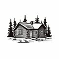 Bold Stencil Log Cabin Illustration: Clean And Sharp Vector Art Royalty Free Stock Photo