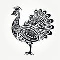 Bold Stencil Peacock Drawing: Charming Character Illustration With Folk-inspired Twist