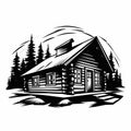 Bold Stencil Style Black And White Cabin Illustration Royalty Free Stock Photo