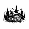 Bold Stencil Style Black And White Log Cabin Illustration