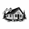 Bold Stencil Style Black And White Log Home Illustration