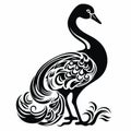 Bold Stencil Swan Drawing With Intricate Chinese Iconography Royalty Free Stock Photo