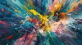 Bold strokes of paint converge in a chaotic yet beautiful abstract explosio