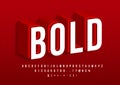 Bold strong font Modern 3d alphabet Red isometric text effect Vector Royalty Free Stock Photo