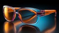 Bold Structural Designs: Orange And Blue Rimmed Sunglasses With Clear Edge Definition