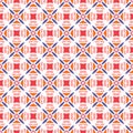 Bold Summer Mosaic Classic Blue Red on White Background. Modern Mariner Style Seamless Pattern. Kaleidoscope Flourish Motif.