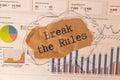 Bold text 'Break The Rules' on a white paper wrapped in plastic. Royalty Free Stock Photo