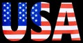 Bold text cutout letters from the image of a national flag with black background for United States