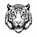 Bold Tiger Head Carving: Black And White Metal Embroidery Poster Design