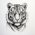 Bold Tiger Head Tattoo On White Background - Contemporary Indian Art