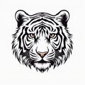 Bold Tiger Head On White Background: Himalayan Art Inspired Design
