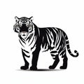 Bold Tiger Silhouette On White Background