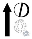 Bold Arrow, Divided Circle, and Interlocking Gears Representing Growth, Decisions, and Teamwork Royalty Free Stock Photo