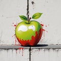 Bold Urban Mural Featuring a Colorful Apple with Artistic Paint Splatter Royalty Free Stock Photo