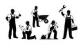 Construction worker silhouettes with tools and equipment Royalty Free Stock Photo
