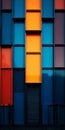 Bold And Vibrant Blue And Orange Metallic Rectangles On A Minimalistic Building Royalty Free Stock Photo