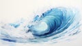 Bold And Vibrant Blue Wave Painting On White Canvas