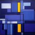 Bold And Vibrant De Stijl Painting With Blue And Yellow Squares