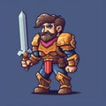 Bold And Vibrant Pixel Warrior In Armor With Sword