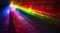Bold and vibrant the rainbow prism light plays against the inky black background in a mesmerizing dance