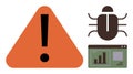 Alert Sign, Bug Icon, and Analytics Dashboard Representing Software Problem and Error Detection Royalty Free Stock Photo