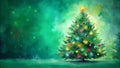 Bold Watercolor Christmas Tree on a Emerald Green Background - Festive Holiday Statement Generative AI