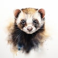 Bold Watercolor Ferret Face on White Background AI Generated