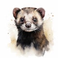 Bold Watercolor Ferret Face on White Background AI Generated Royalty Free Stock Photo