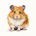 Bold Watercolor Hamster Against Plain White Background AI Generated