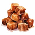 Bold Watercolor Illustration Of Caramel Cubes - Fudge Clipart