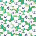 Bold white flowers on green spring seamless pattern.