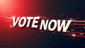 Bold white VOTE NOW text with a dynamic red and blue backdrop, ideal for campaigns or elections Royalty Free Stock Photo