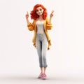 Bold And Witty Animated Girl With Red Hair - 3d Render