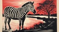 Bold Woodcut-inspired Zebra Print By The Water