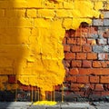 Bold Yellow Paint Dripping on a Red Brick Wall Royalty Free Stock Photo