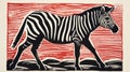 Bold Zebra Woodblock Print With Monumental Forms