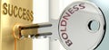 Boldness and success - pictured as word Boldness on a key, to symbolize that Boldness helps achieving success and prosperity in