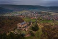 Boldogko, Hungary - Aerial view of the beautiful Castle of Boldogko Boldogko vara at autumn season with the mountains of Zemplen Royalty Free Stock Photo