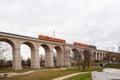 Boleslawiec, Poland. 01/04/2020. Rail viaduct over valley with river Bobr.