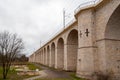 Boleslawiec, Poland. 01/04/2020. Rail viaduct over valley with river Bobr.