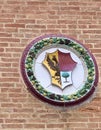 Bolgheri, Livorno, Italy. The Bolgheri Castle with tower, stemma, coat of arms of the Gherardesca. 