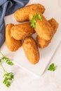 Bolinhos de bacalhau, very famous in Portuguese gastronomy. Fried dumpling, cod dumpling, fish meat, salted cod fritters, bacalao Royalty Free Stock Photo