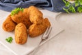 Bolinhos de bacalhau, very famous in Portuguese gastronomy. Fried dumpling, cod dumpling, fish meat, salted cod fritters, bacalao Royalty Free Stock Photo