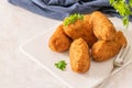 Bolinhos de bacalhau, very famous in Portuguese gastronomy. Fried dumpling, cod dumpling, fish meat, salted cod fritters, bacalao Royalty Free Stock Photo